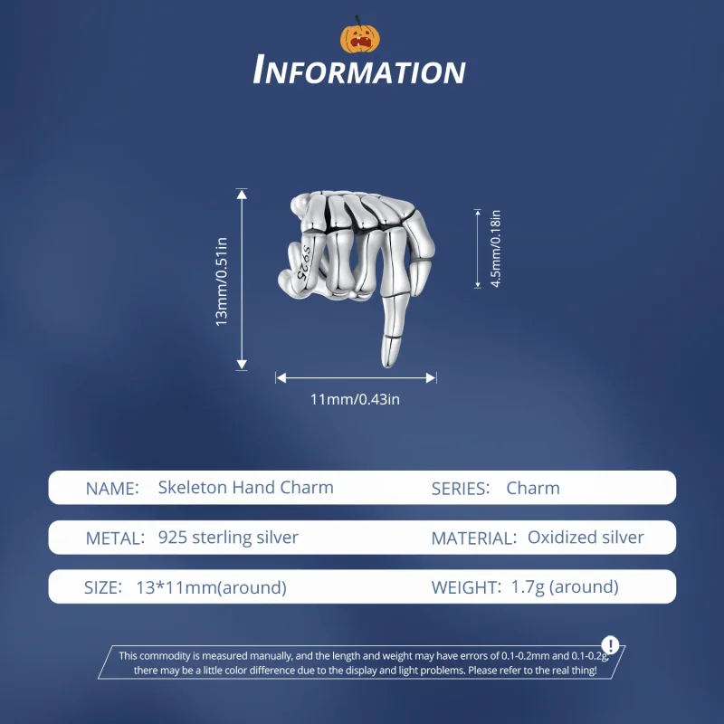 (immagine per) Charm a forma di mano scheletrica di stile Pandora - BSC909 - Visualizza 6