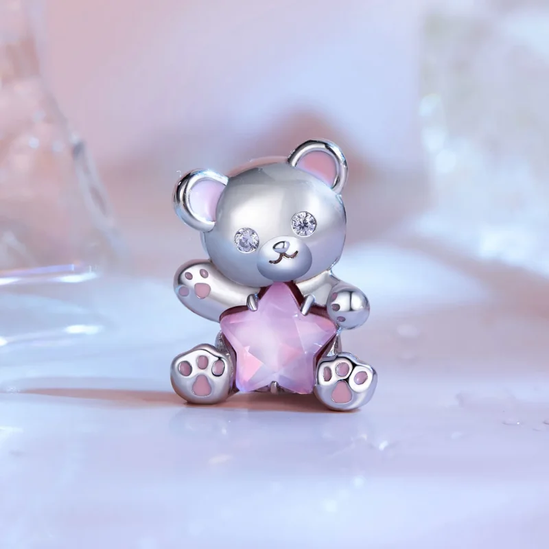 (immagine per) Charm a forma di orsetto rosa con stella, stile Pandora - SCC2638 - Visualizza 2