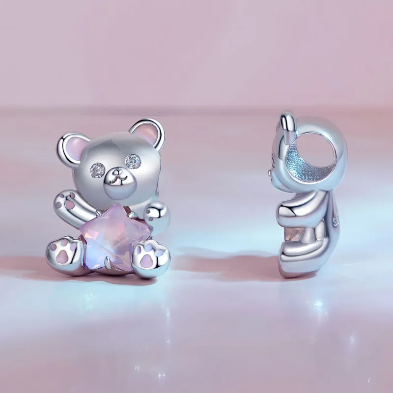 (immagine per) Charm a forma di orsetto rosa con stella, stile Pandora - SCC2638 - Visualizza 3