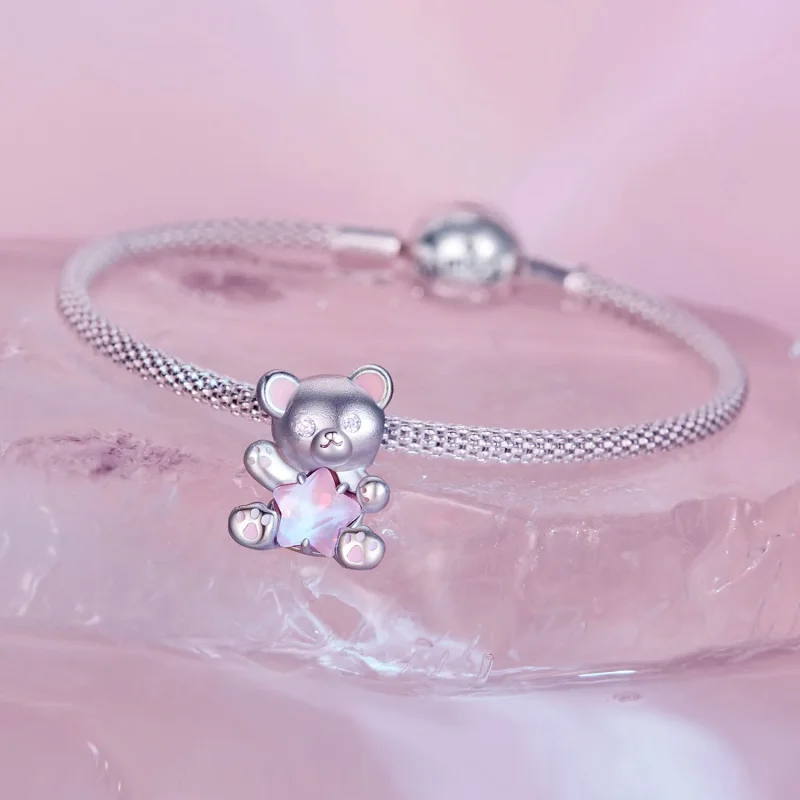 (immagine per) Charm a forma di orsetto rosa con stella, stile Pandora - SCC2638 - Visualizza 6