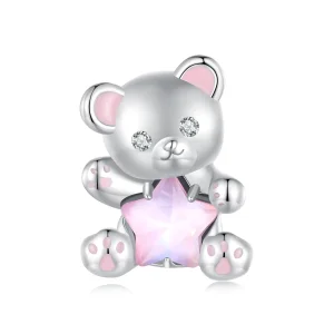 (immagine per) Charm a forma di orsetto rosa con stella, stile Pandora - SCC2638