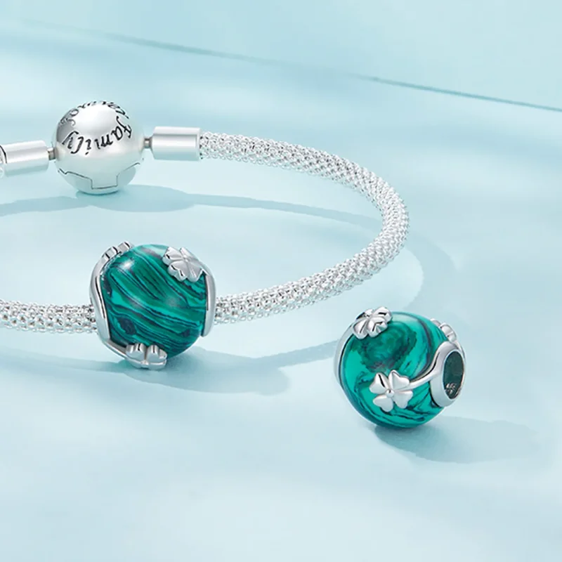 (immagine per) Charm a forma di quadrifoglio in malachite stile Pandora - SCC2489 - Visualizza 4