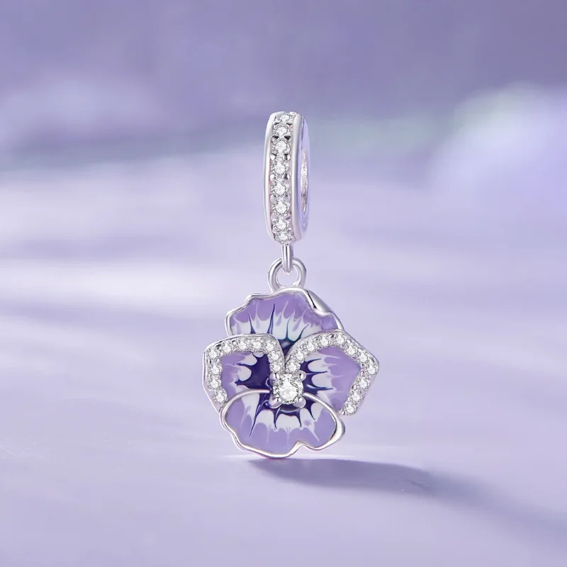 (immagine per) Ciondolo a goccia stile Pandora con fiore di pensiero - SCC2583 - Visualizza 2
