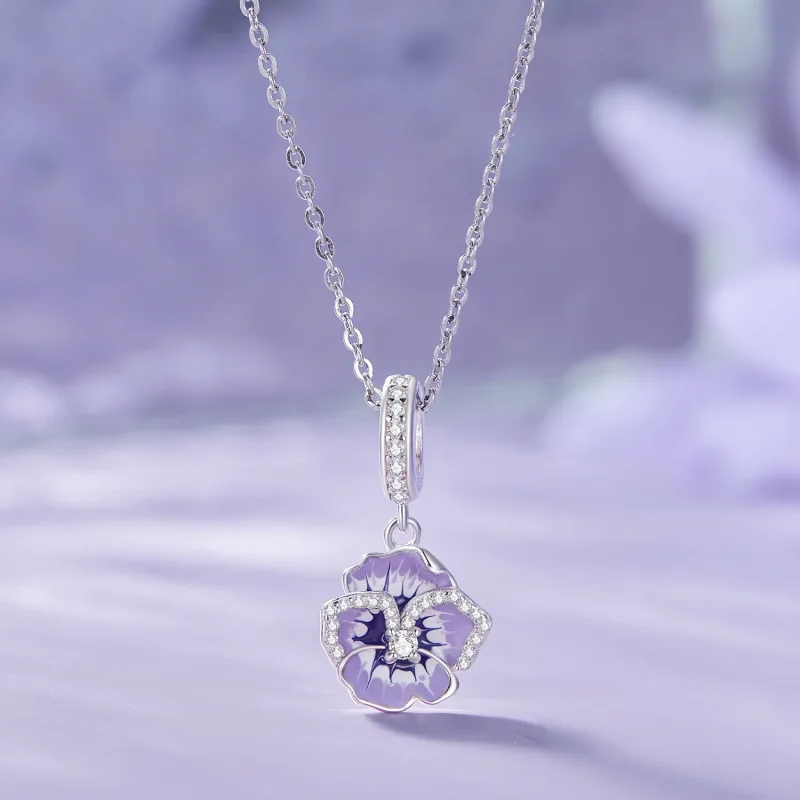 (immagine per) Ciondolo a goccia stile Pandora con fiore di pensiero - SCC2583 - Visualizza 3