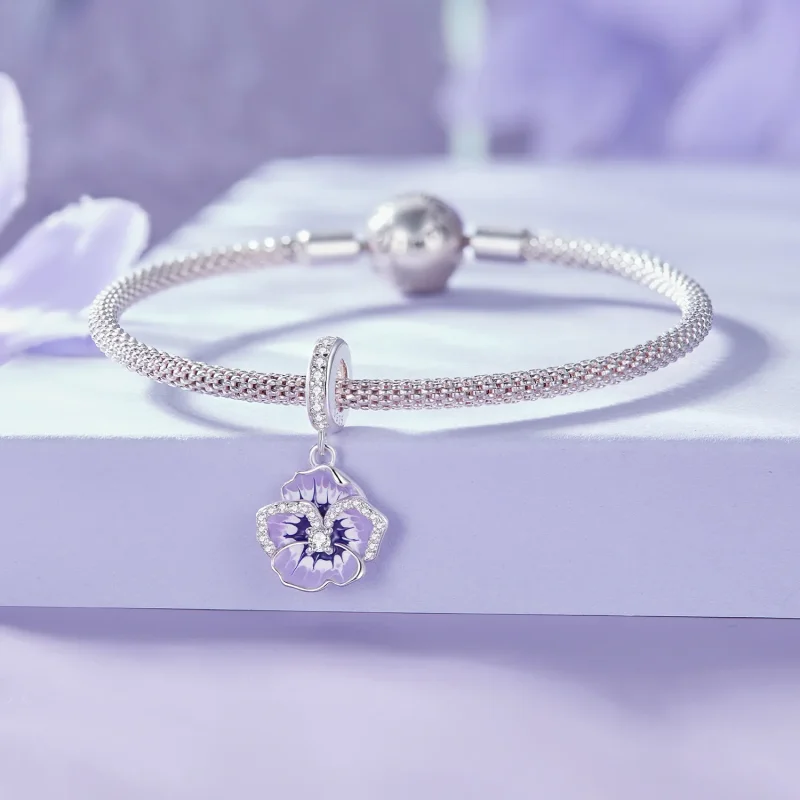 (immagine per) Ciondolo a goccia stile Pandora con fiore di pensiero - SCC2583 - Visualizza 5