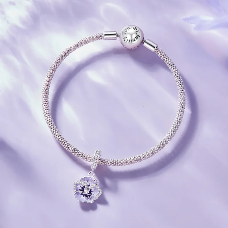 (immagine per) Ciondolo a goccia stile Pandora con fiore di pensiero - SCC2583 - Visualizza 7