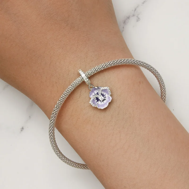 (immagine per) Ciondolo a goccia stile Pandora con fiore di pensiero - SCC2583 - Visualizza 10