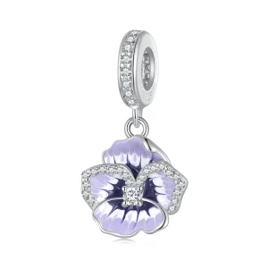 (immagine per) Ciondolo a goccia stile Pandora con fiore di pensiero - SCC2583