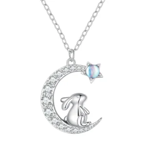 Collana con ciondolo a forma di coniglio lunare in stile Pandora - BSN302 (immagine per) Collana con ciondolo a forma di coniglio lunare in stile Pandora - BSN302