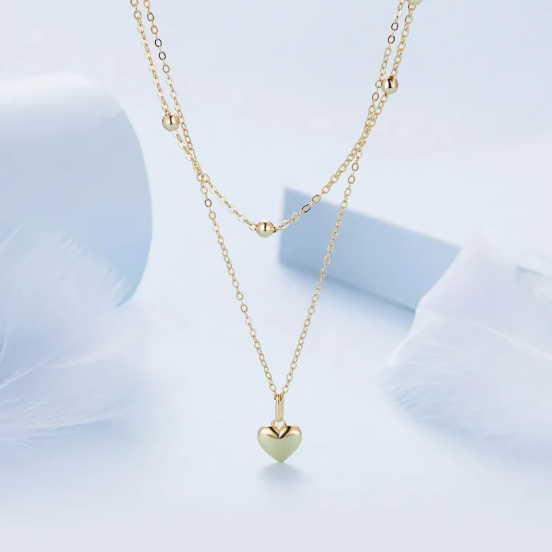 (immagine per) Collana con perline a cuore d'amore dorato in stile Pandora - BSN168-B - Visualizza 2