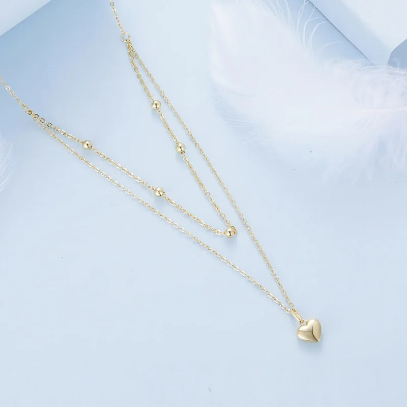 (immagine per) Collana con perline a cuore d'amore dorato in stile Pandora - BSN168-B - Visualizza 3