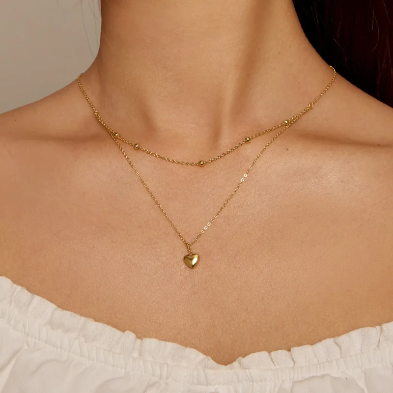(immagine per) Collana con perline a cuore d'amore dorato in stile Pandora - BSN168-B - Visualizza 4