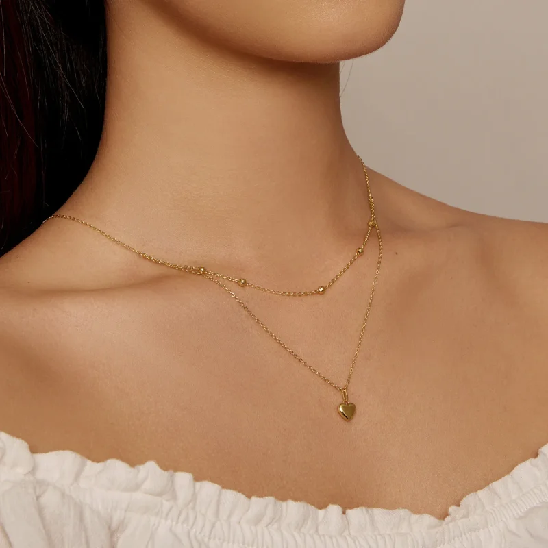 (immagine per) Collana con perline a cuore d'amore dorato in stile Pandora - BSN168-B - Visualizza 5