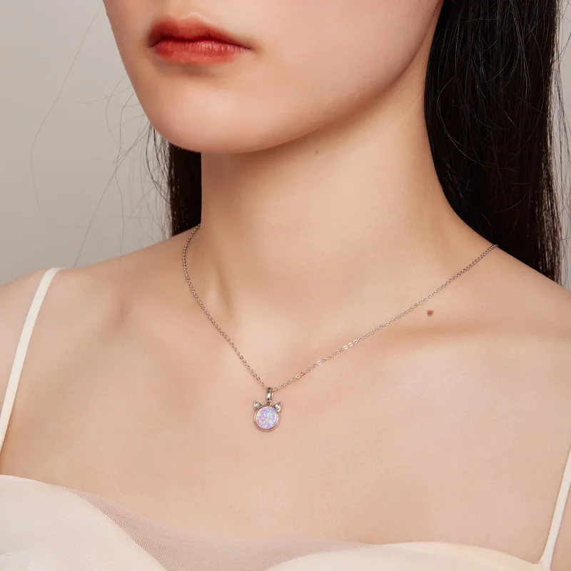 (immagine per) Collana in stile Pandora con gatto e opale - SCN496 - Visualizza 7