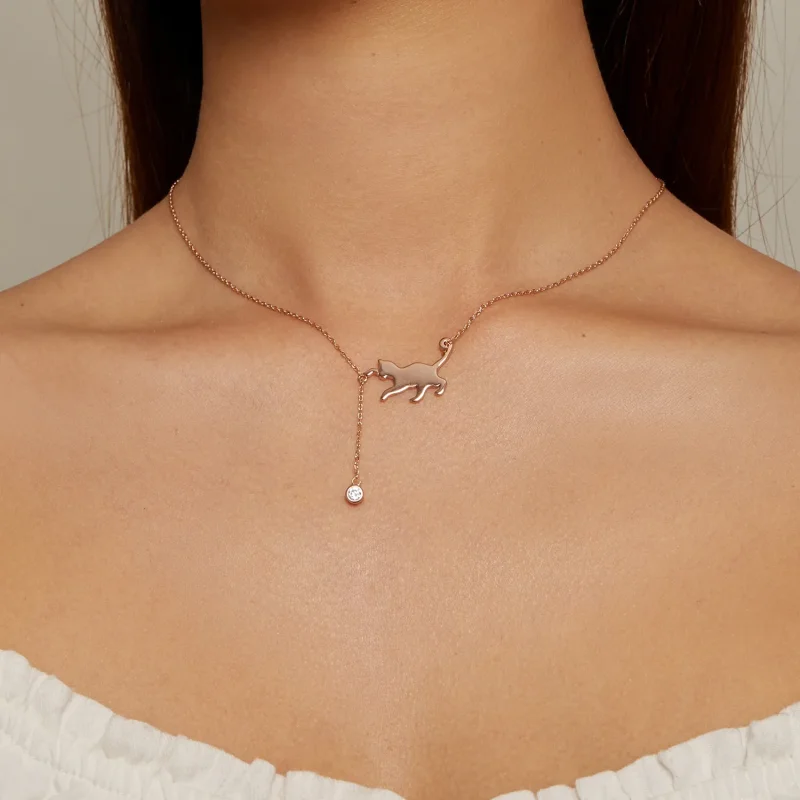(immagine per) Collana Pandora Style con ciondolo gattino birichino in oro rosa - SCN232-C - Visualizza 4