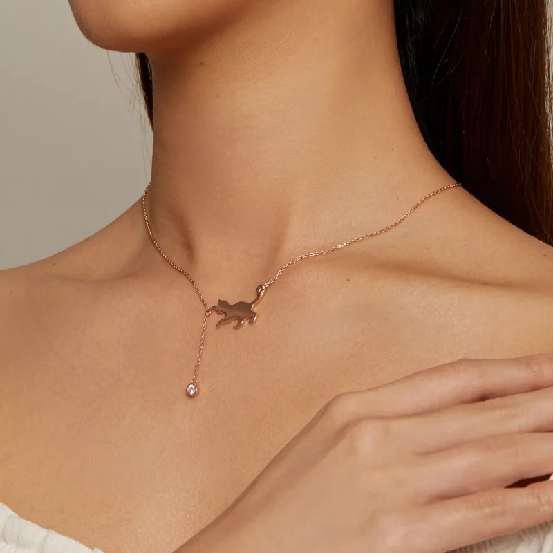 (immagine per) Collana Pandora Style con ciondolo gattino birichino in oro rosa - SCN232-C - Visualizza 5