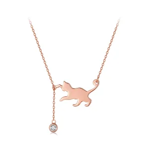 (immagine per) Collana Pandora Style con ciondolo gattino birichino in oro rosa - SCN232-C
