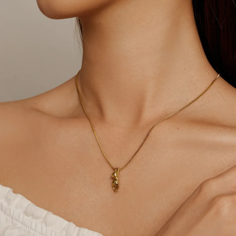(immagine per) Collana stile Pandora con ciondolo di gattino dorato - SCN032-B - Visualizza 5