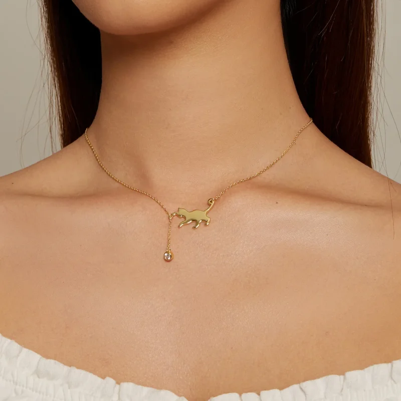 (immagine per) Collana stile Pandora con ciondolo di un dolce gattino dorato - SCN232-B - Visualizza 4