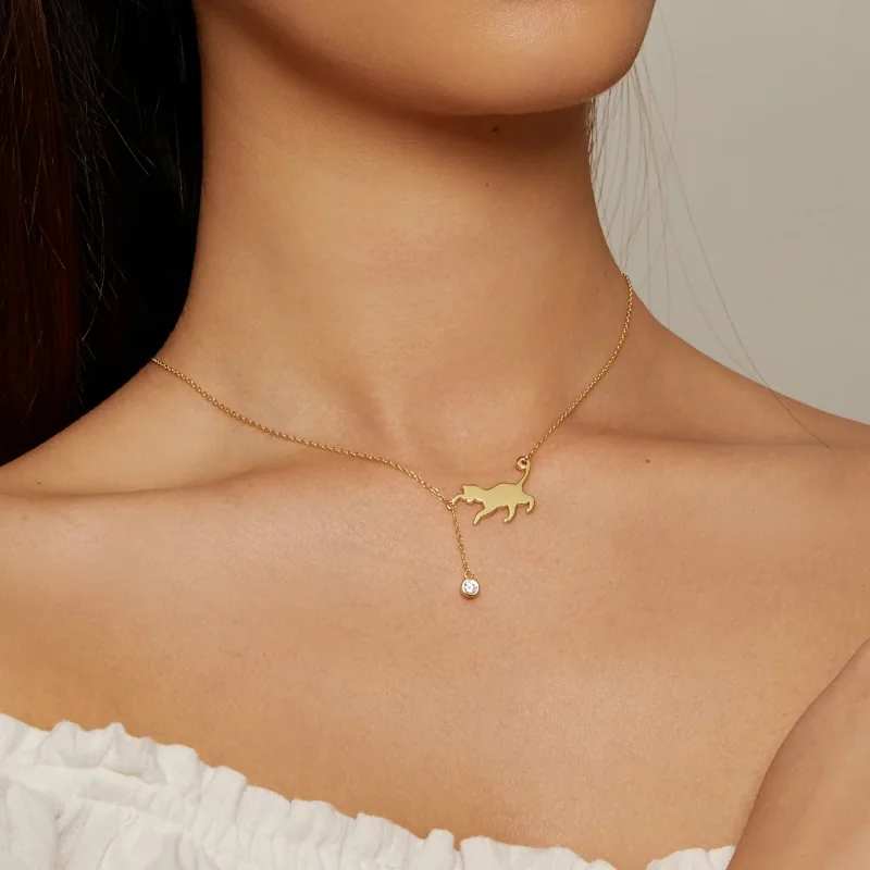 (immagine per) Collana stile Pandora con ciondolo di un dolce gattino dorato - SCN232-B - Visualizza 5