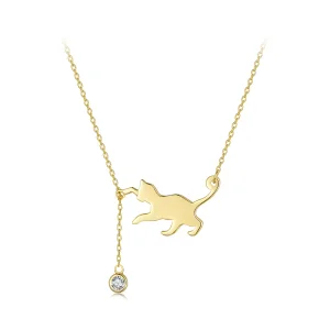 Collana stile Pandora con ciondolo di un dolce gattino dorato - SCN232-B (immagine per) Collana stile Pandora con ciondolo di un dolce gattino dorato - SCN232-B