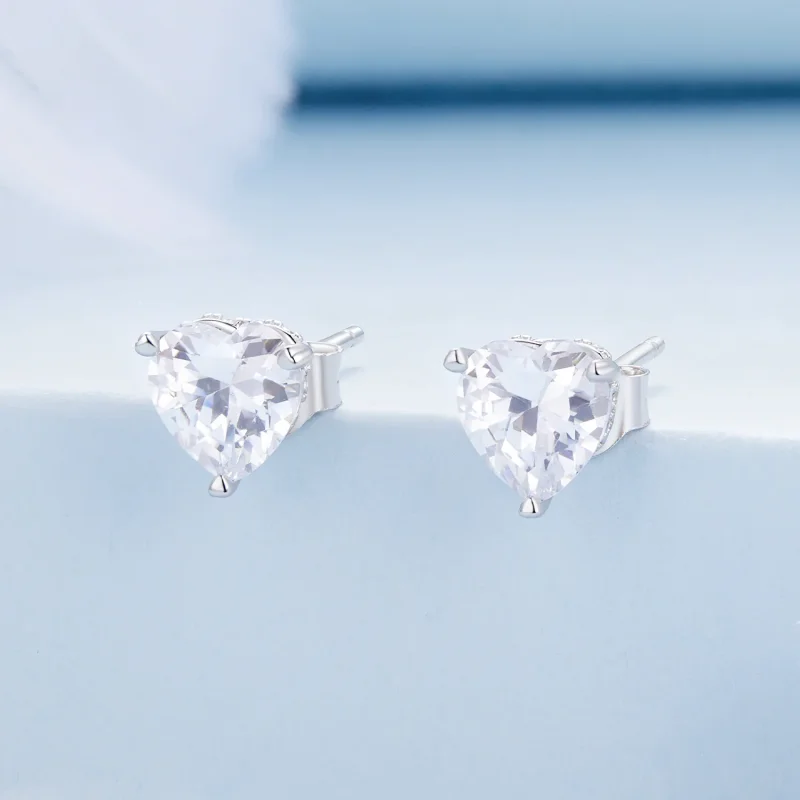 (immagine per) Orecchini a bottone a forma di cuore scintillanti nello stile di Pandora - BSE85 - Visualizza 2