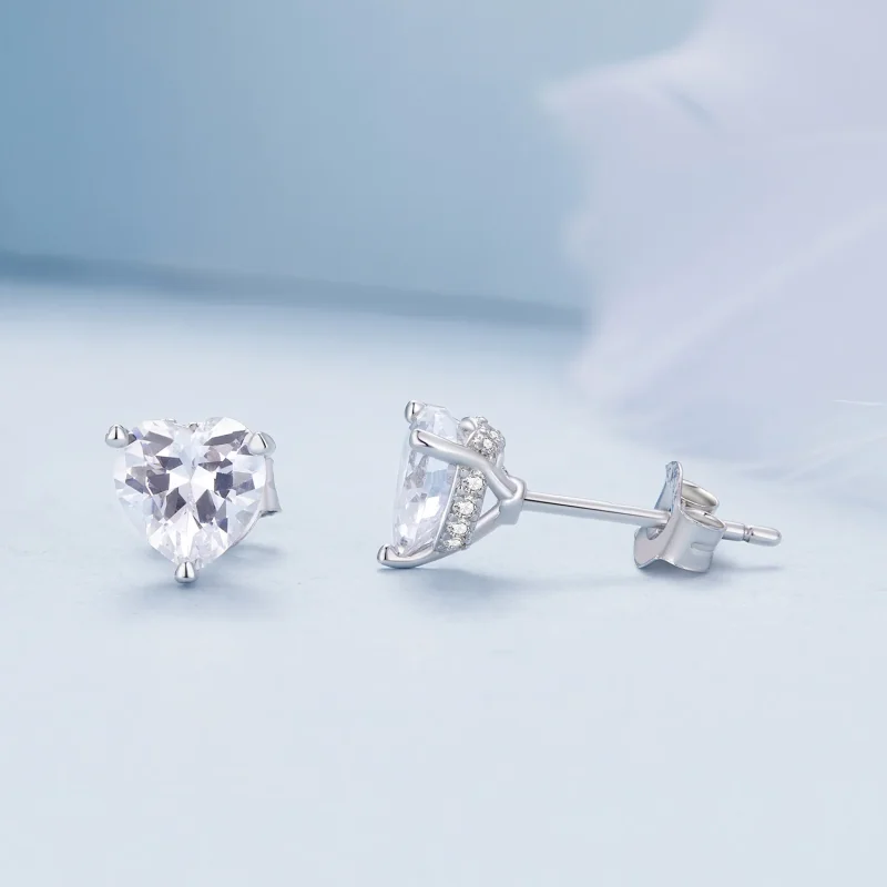 (immagine per) Orecchini a bottone a forma di cuore scintillanti nello stile di Pandora - BSE85 - Visualizza 4
