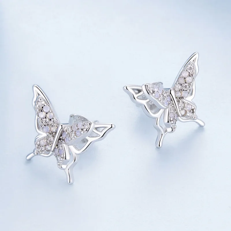 (immagine per) Orecchini a bottone con farfalla in stile Pandora - BSE910 - Visualizza 3