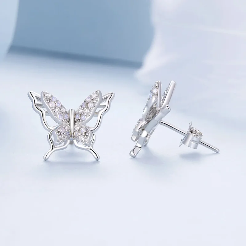 (immagine per) Orecchini a bottone con farfalla in stile Pandora - BSE910 - Visualizza 4