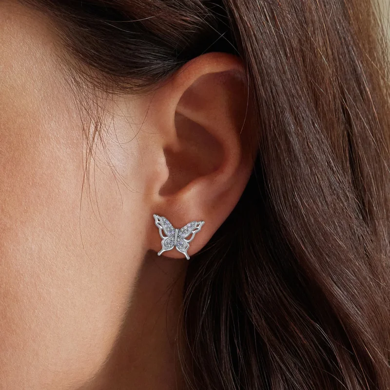 (immagine per) Orecchini a bottone con farfalla in stile Pandora - BSE910 - Visualizza 6