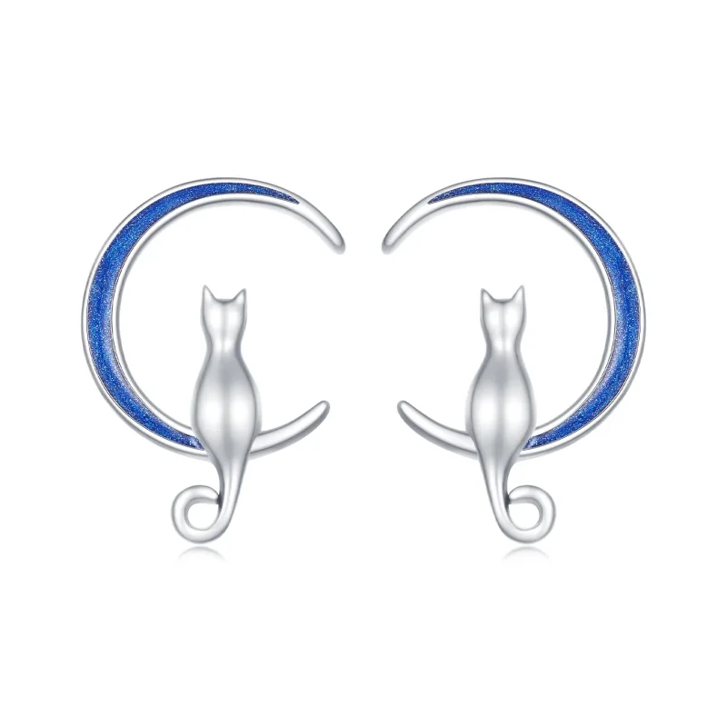 (immagine per) Orecchini a bottone con stile Pandora a forma di gatto lunare - SCE1609