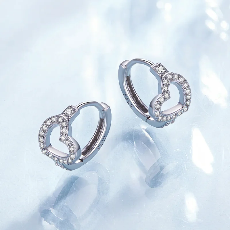 (immagine per) Orecchini a cerchio a forma di cuore in stile Pandora - BSE879 - Visualizza 3