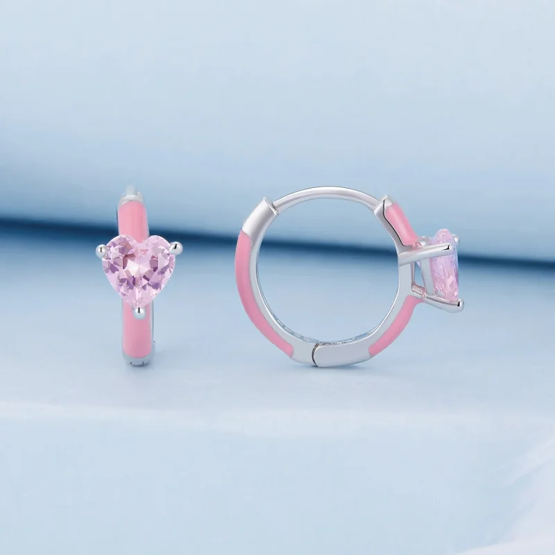 (immagine per) Orecchini a cerchio a forma di cuore rosa in stile Pandora - BSE813 - Visualizza 2