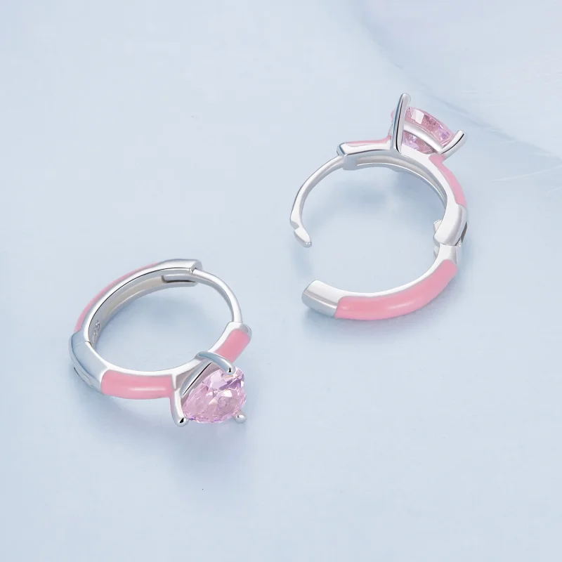 (immagine per) Orecchini a cerchio a forma di cuore rosa in stile Pandora - BSE813 - Visualizza 4