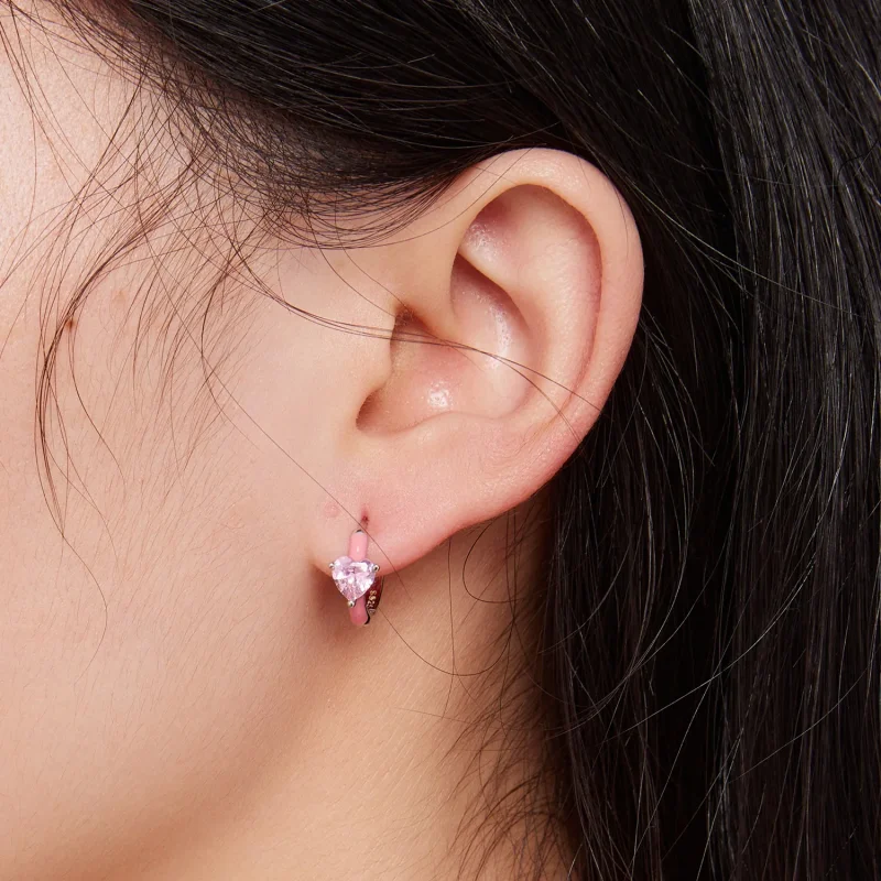 (immagine per) Orecchini a cerchio a forma di cuore rosa in stile Pandora - BSE813 - Visualizza 6