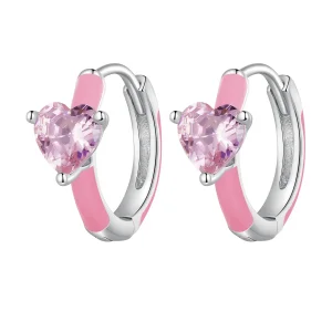 (immagine per) Orecchini a cerchio a forma di cuore rosa in stile Pandora - BSE813