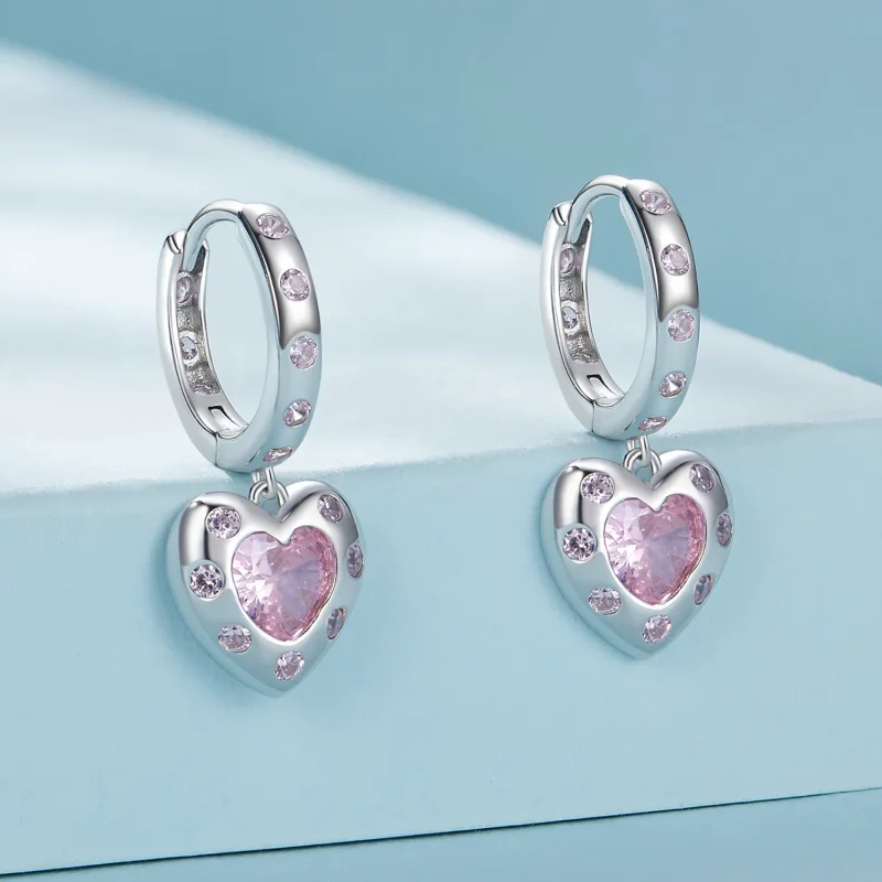 (immagine per) Orecchini a cerchio a forma di cuore rosa in stile Pandora - SCE1625 - Visualizza 2