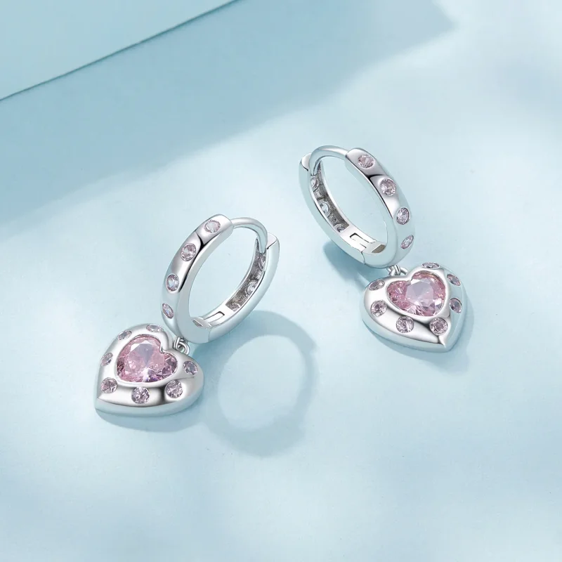 (immagine per) Orecchini a cerchio a forma di cuore rosa in stile Pandora - SCE1625 - Visualizza 3