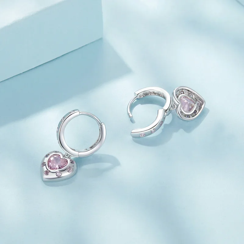 (immagine per) Orecchini a cerchio a forma di cuore rosa in stile Pandora - SCE1625 - Visualizza 4