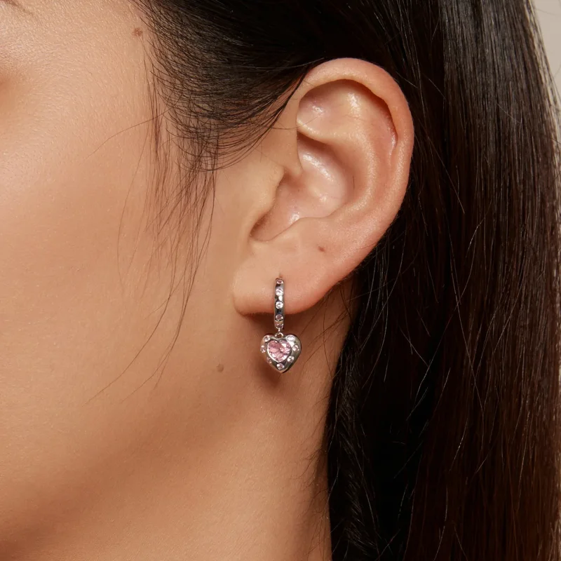 (immagine per) Orecchini a cerchio a forma di cuore rosa in stile Pandora - SCE1625 - Visualizza 5