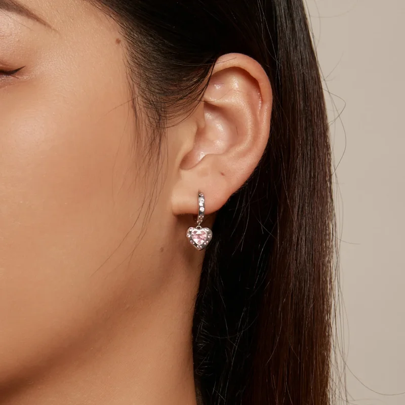 (immagine per) Orecchini a cerchio a forma di cuore rosa in stile Pandora - SCE1625 - Visualizza 8