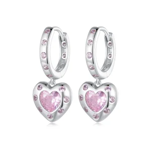 (immagine per) Orecchini a cerchio a forma di cuore rosa in stile Pandora - SCE1625