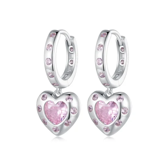 (immagine per) Orecchini a cerchio a forma di cuore rosa in stile Pandora - SCE1625