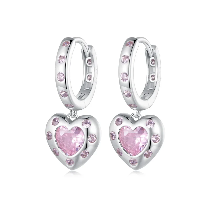 (immagine per) Orecchini a cerchio a forma di cuore rosa in stile Pandora - SCE1625