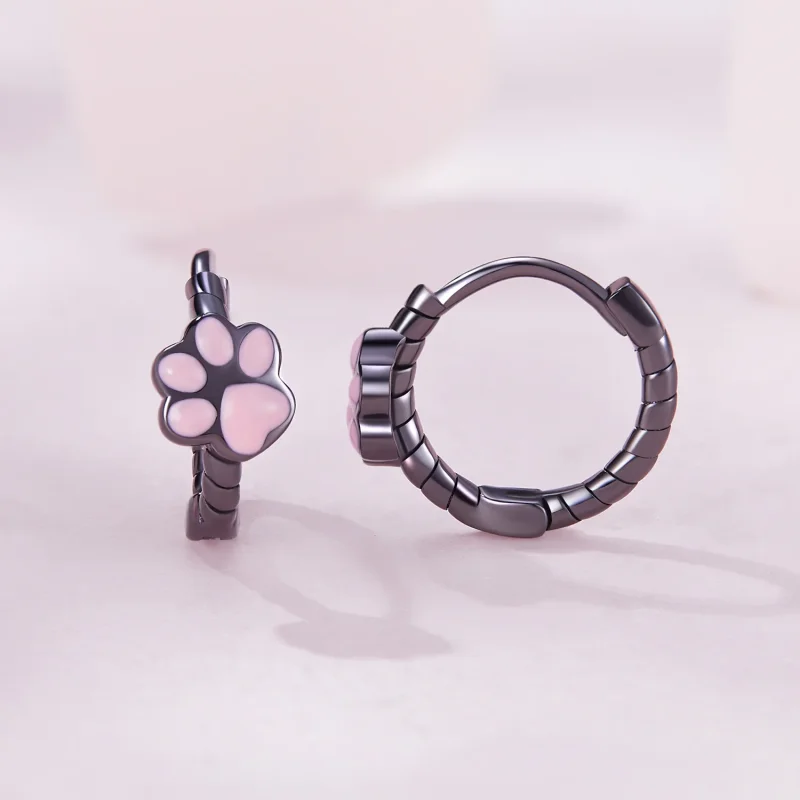 (immagine per) Orecchini a cerchio con artiglio di gatto nero stile Pandora - SCE1576 - Visualizza 2