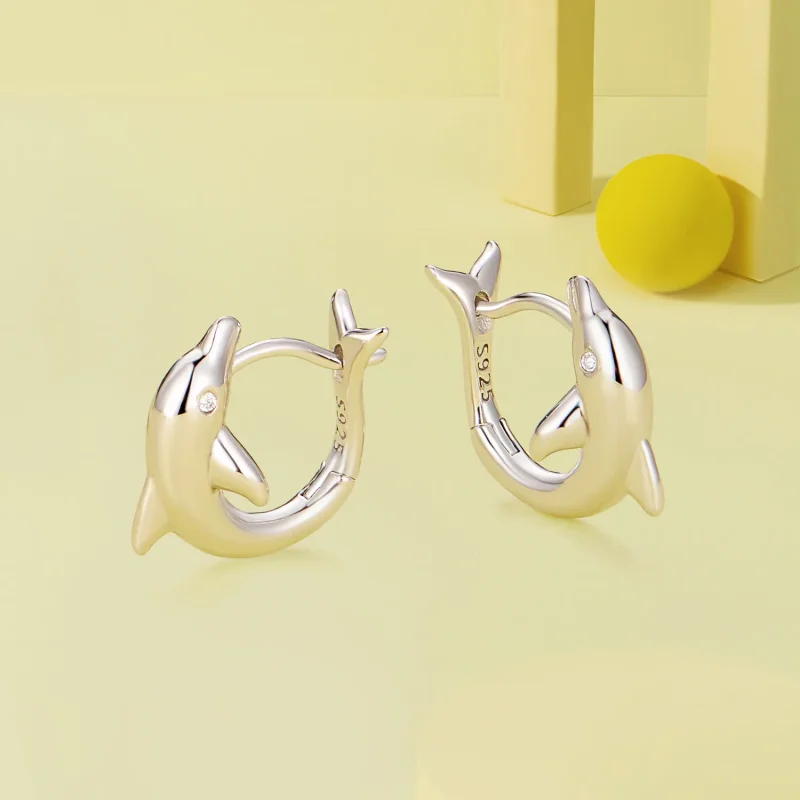 (immagine per) Orecchini a cerchio con ciondolo a forma di delfino stile Pandora - BSE881 - Visualizza 3