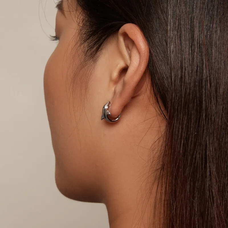 (immagine per) Orecchini a cerchio con ciondolo a forma di delfino stile Pandora - BSE881 - Visualizza 7