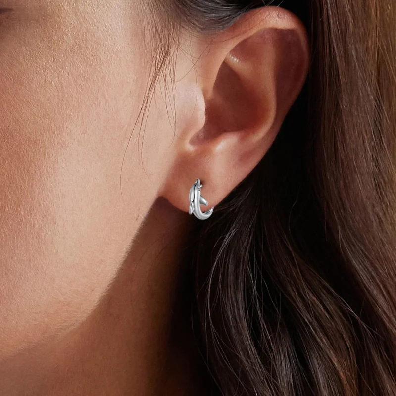 (immagine per) Orecchini a cerchio con ciondolo a forma di delfino stile Pandora - BSE881 - Visualizza 10