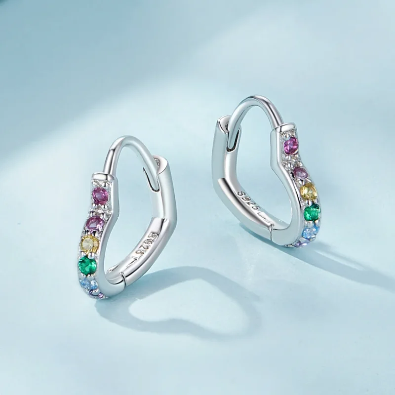(immagine per) Orecchini a cerchio con cuore arcobaleno di stile Pandora - SCE1626-CF - Visualizza 3