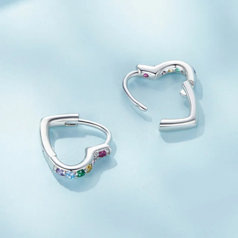(immagine per) Orecchini a cerchio con cuore arcobaleno di stile Pandora - SCE1626-CF - Visualizza 4